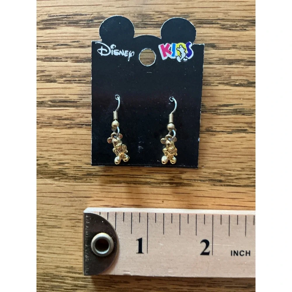 Disney Kids Mickey Mouse Gold Tone Dangle Fishhook Earrings New